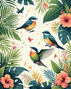Tropical Birds Hibiscus Floral Pattern Rug