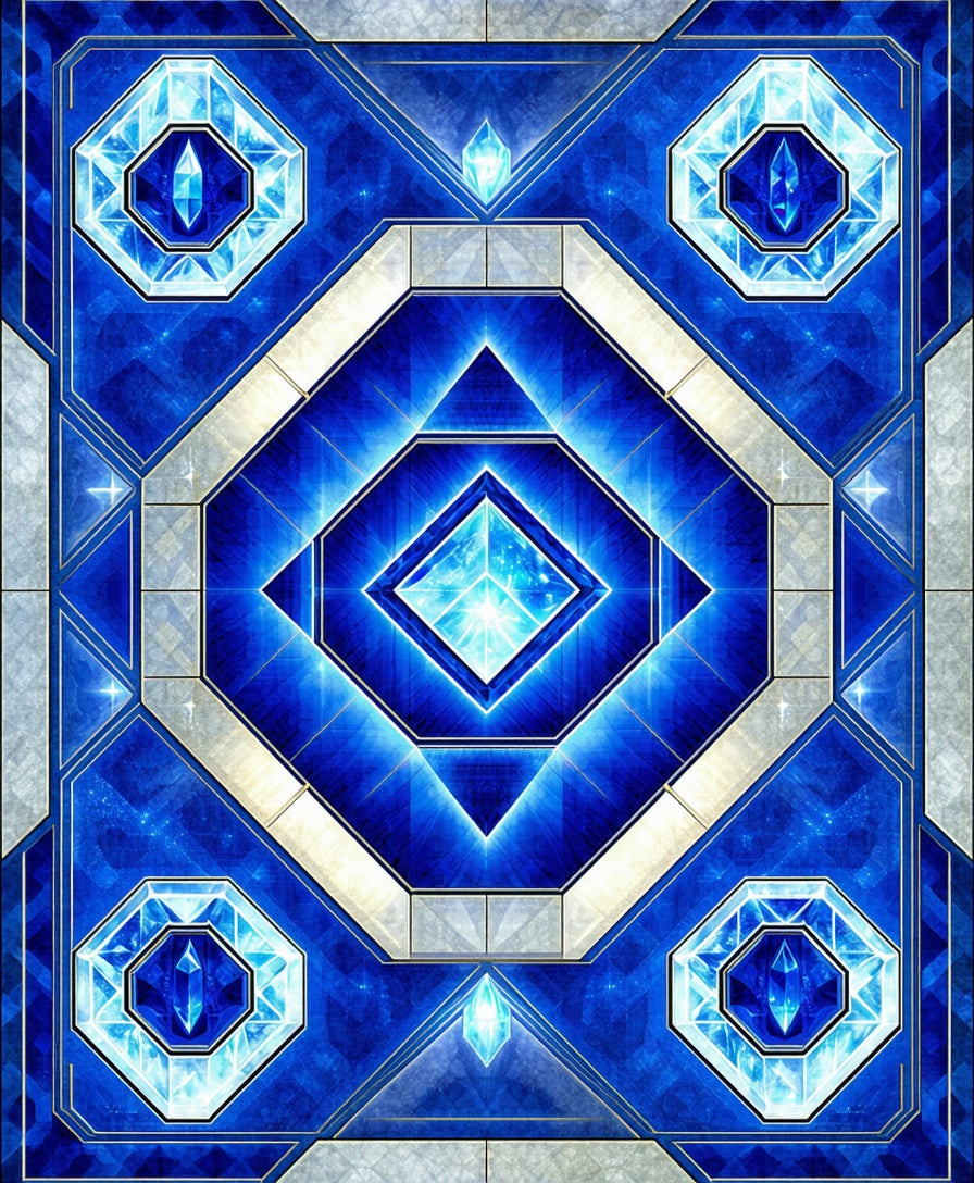 Radiant Blue Gemstone Geometric Pattern Rug