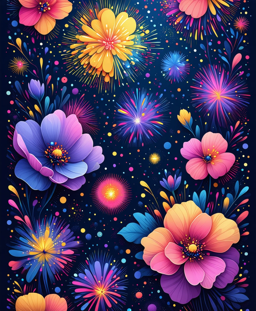 Vibrant Floral Firework Pattern Rug