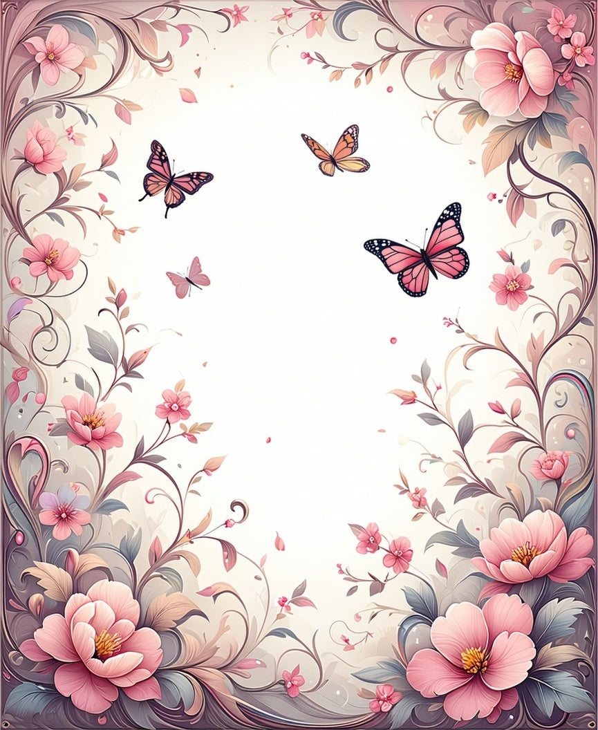 Vintage Floral Butterflies Design Rug