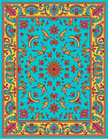 Vibrant Teal Floral Scroll Rug