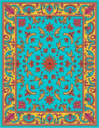 Vibrant Teal Floral Scroll Rug