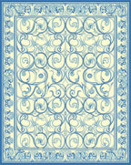 Elegant Blue Swirl Floral Pattern Rug