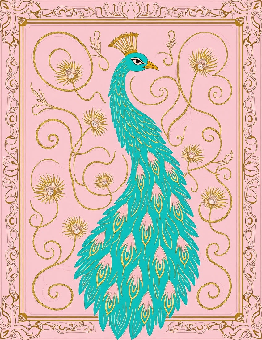 Elegant Peacock Floral Art Nouveau Rug