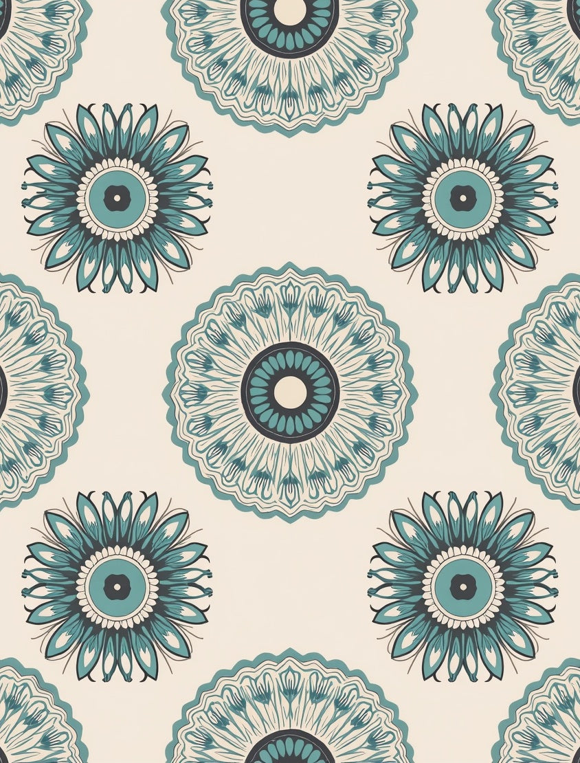 Teal Floral Medallion Pattern Rug