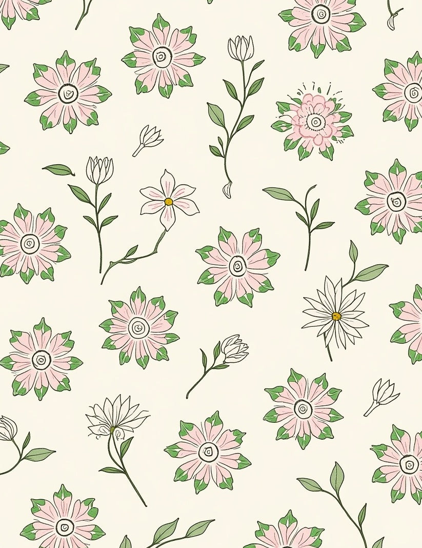 Pink Green Floral Pattern Rug