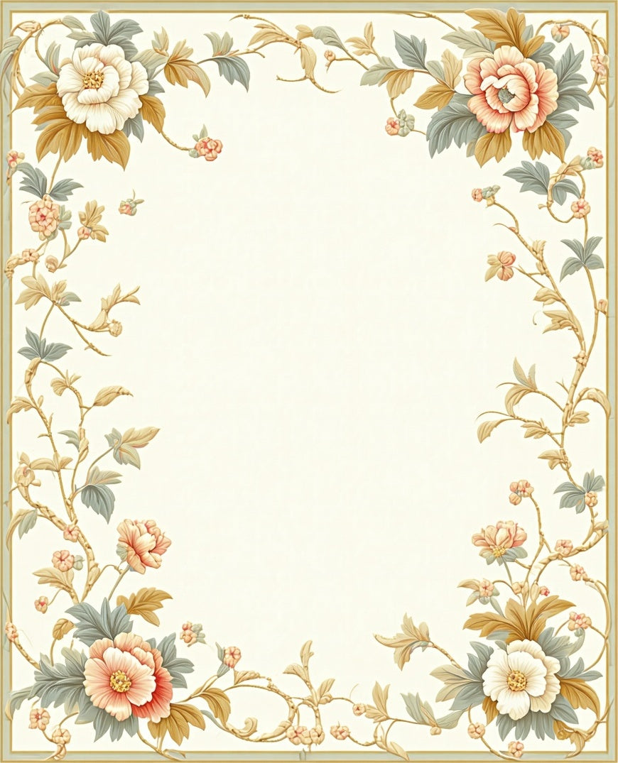 Ornate Floral Vine Patterned Border Rug