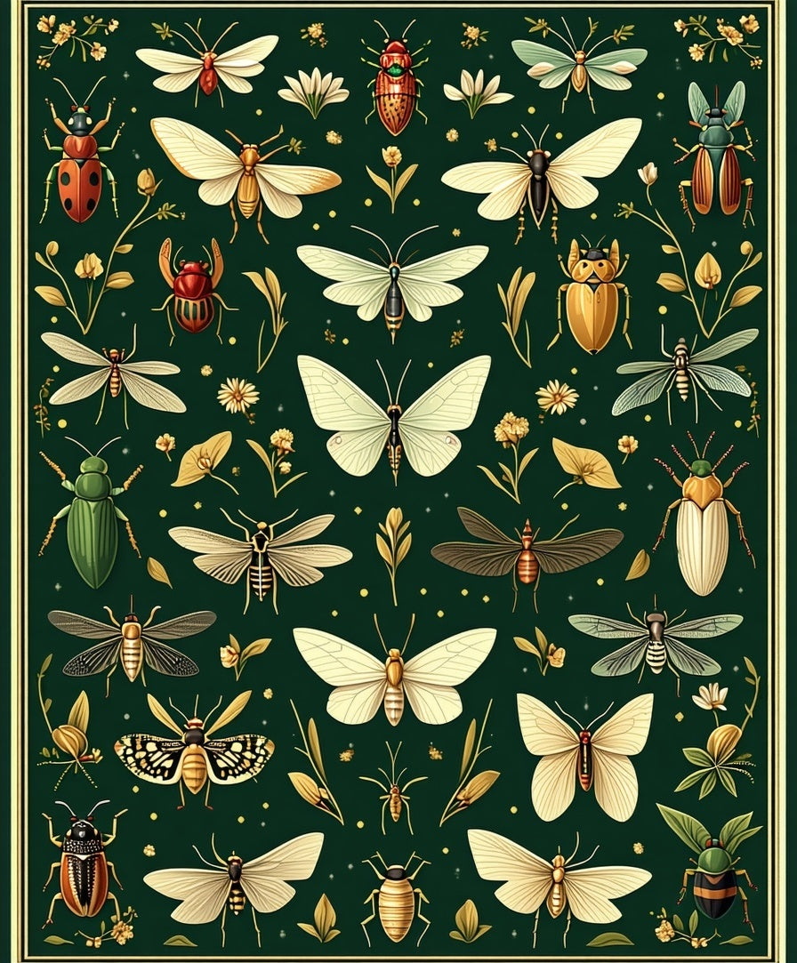 Enchanting Insect Floral Pattern Rug