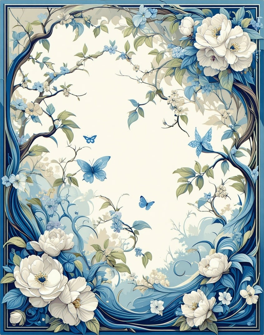 Whimsical Blue Floral Butterfly Embrace Rug