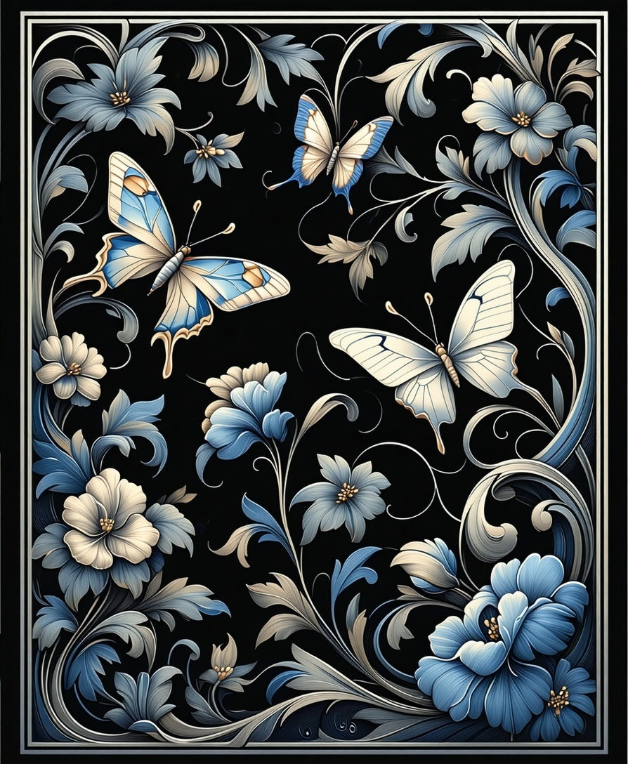 Elegant Butterfly Floral Scrollwork Rug