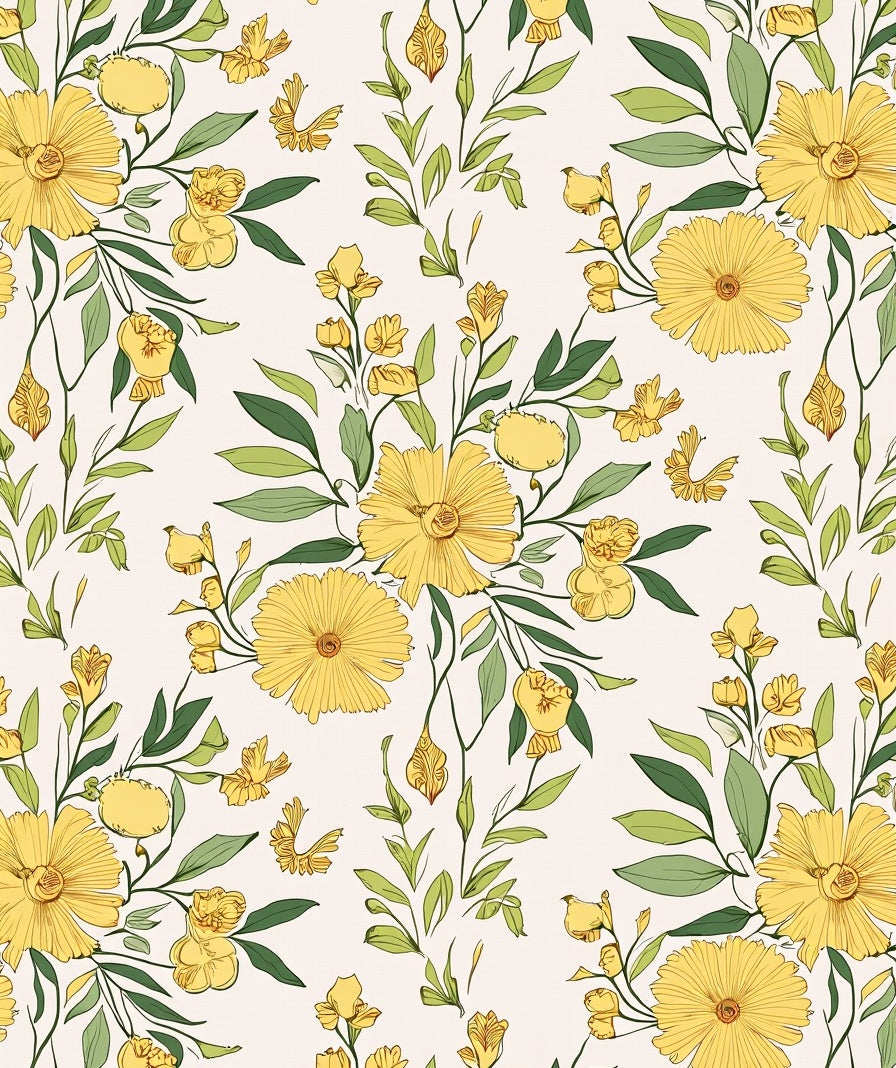 Yellow Floral Botanical Whimsical Pattern Rug