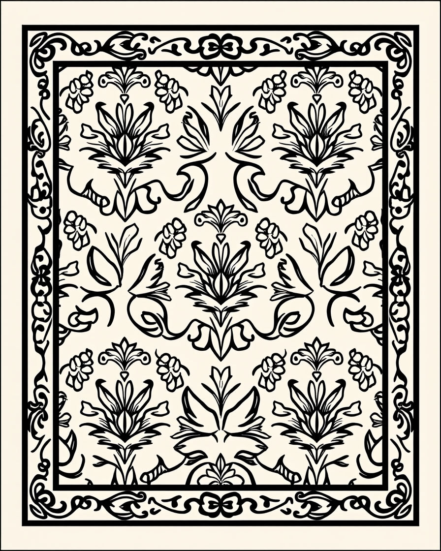 Classic Floral Scroll Work Design Rug
