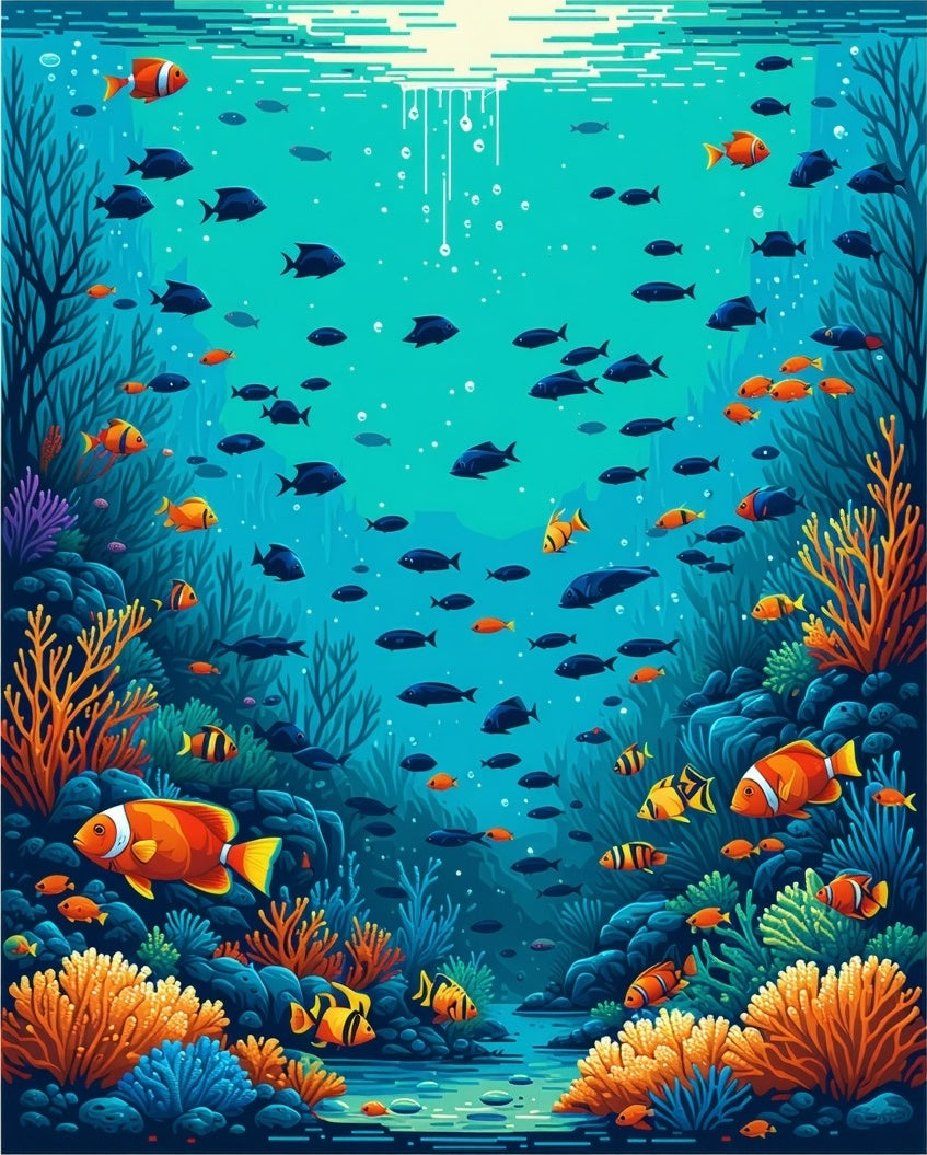 Vibrant Aquatic Coral Fish Pattern Rug