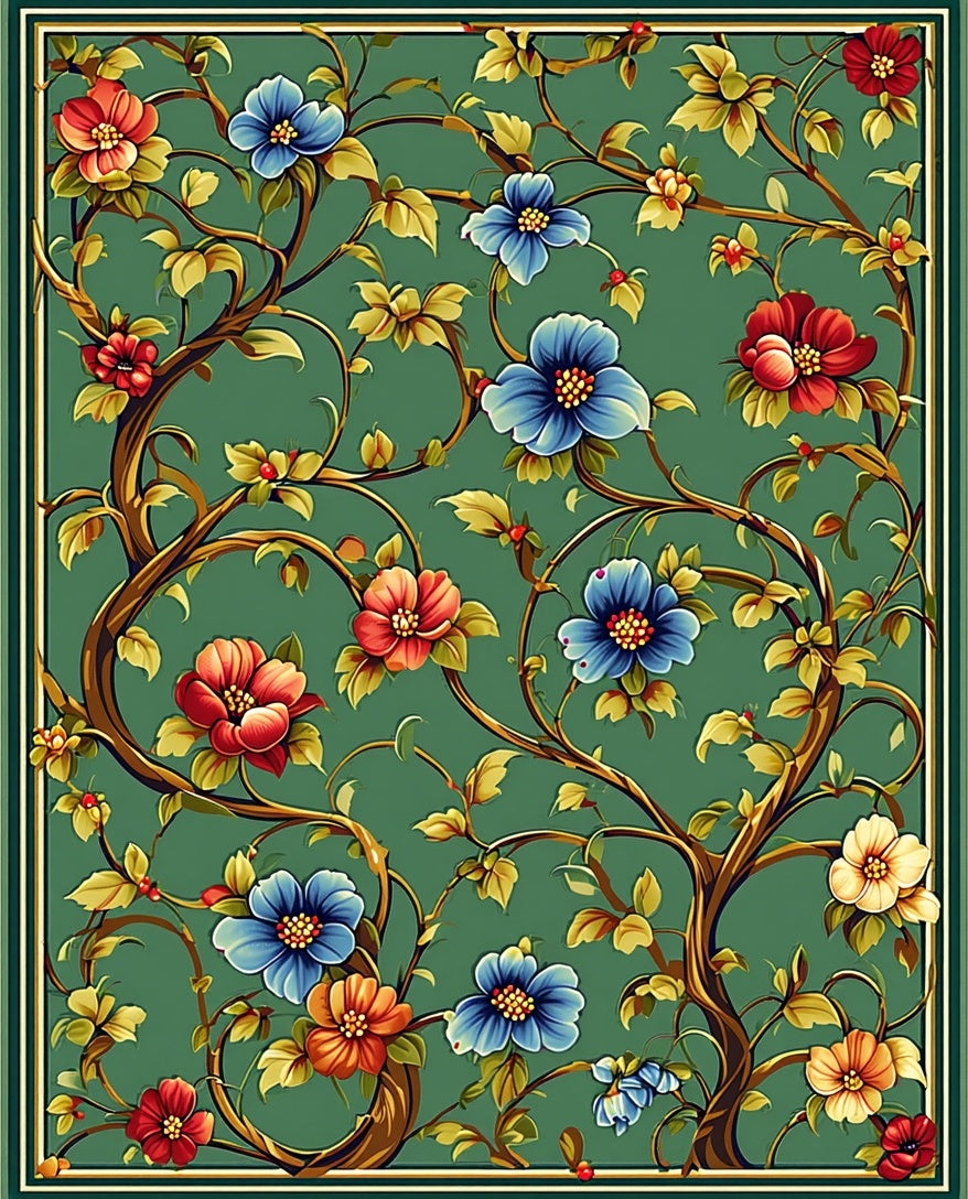 Vibrant Floral Vine Patterned Rug