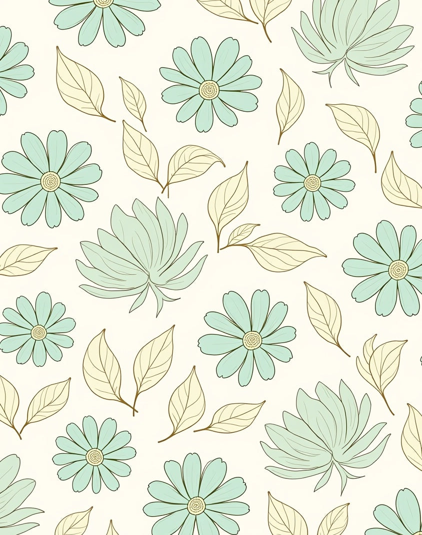 Delicate Teal Floral Botanical Pattern Rug