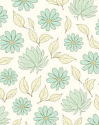 Delicate Teal Floral Botanical Pattern Rug