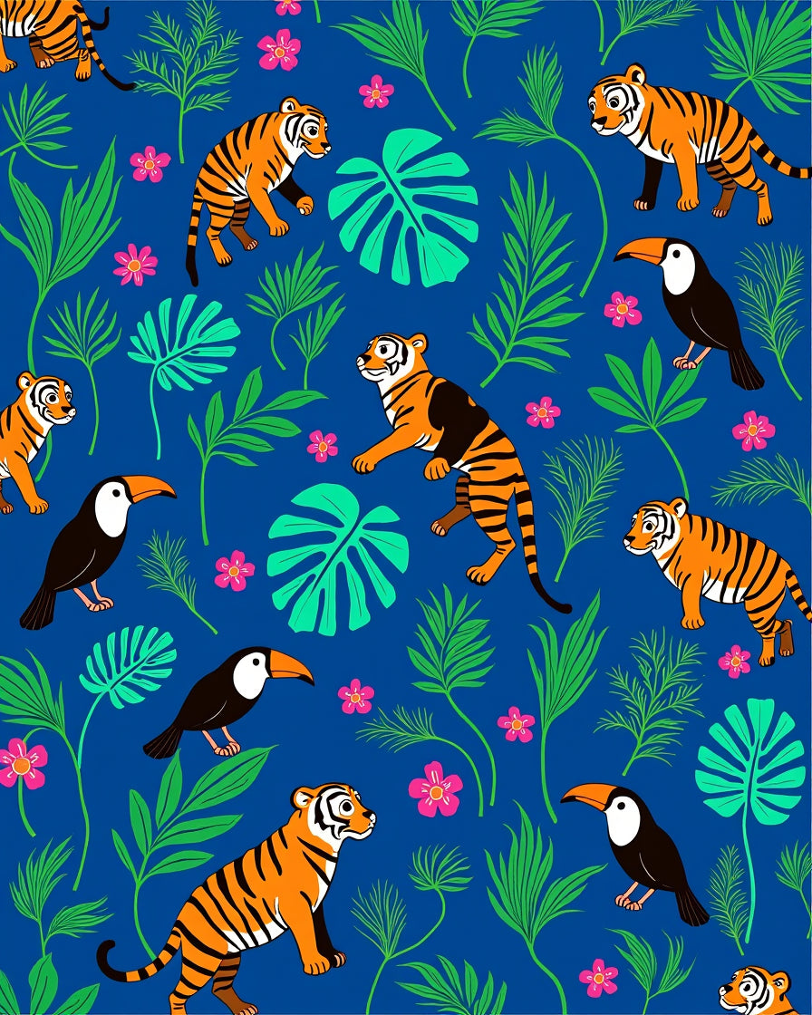 Tiger and Toucan Jungle Pattern Rug