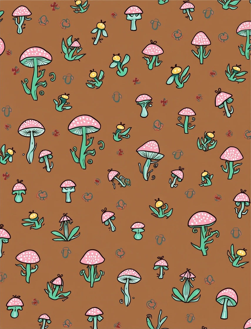 Whimsical Mushroom Leafy Nature Pattern Rug
