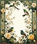 Green Birds Among Cream Flowers Rug