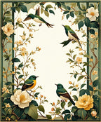 Green Birds Among Cream Flowers Rug