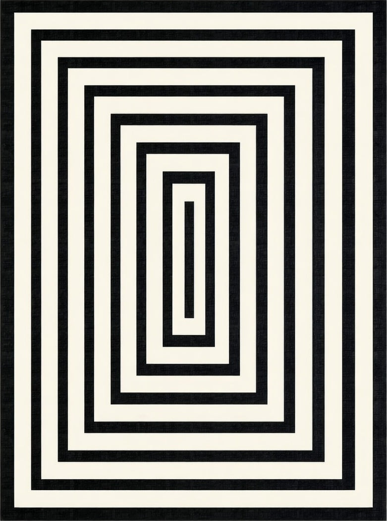 Black White Concentric Rectangle Rug