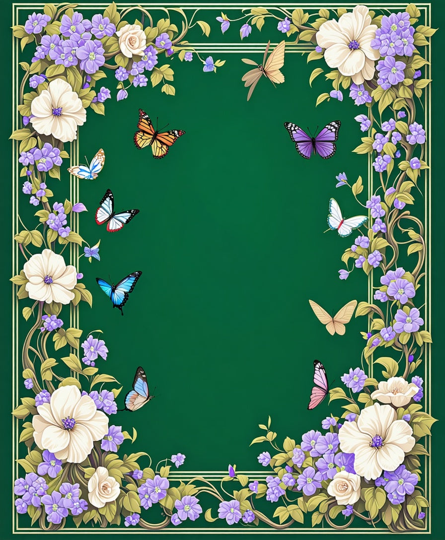 Vibrant Butterfly Floral Border Design Rug