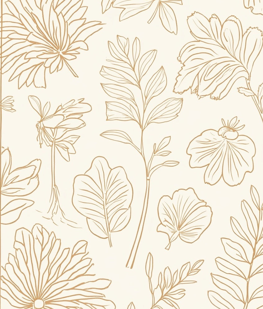Botanical Line Art Floral Pattern Rug