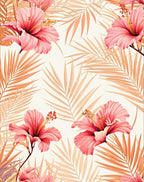 Tropical Hibiscus Palm Leaf Pattern Rug