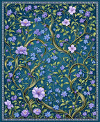 Blue Floral Vine Patterned Rug
