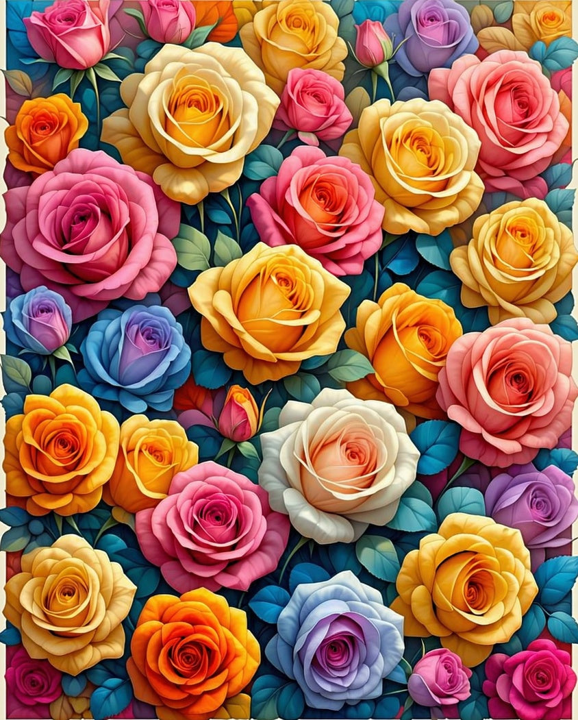 Vibrant Rose Garden Patterned Design Rug