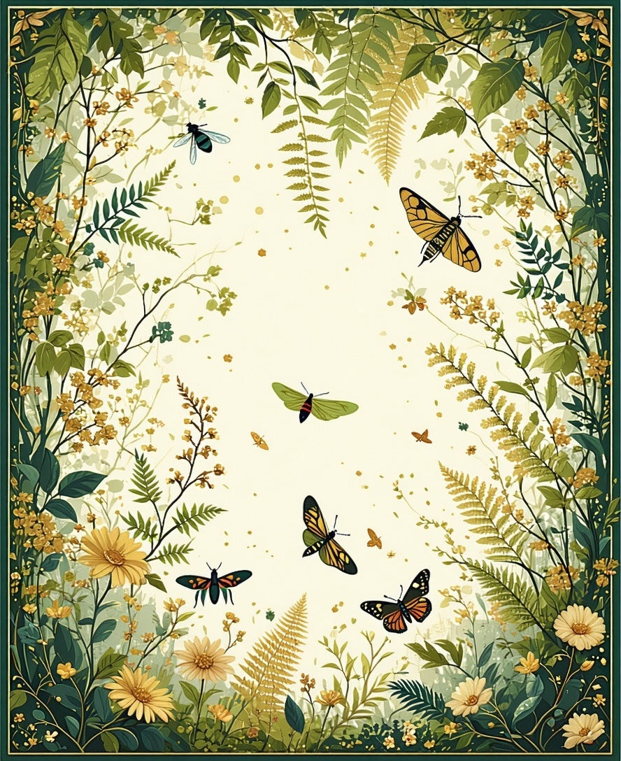 Enchanting Garden Butterfly Nature Scene Rug