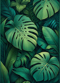 Lush Green Tropical Leafy Pattern Rug