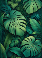 Lush Green Tropical Leafy Pattern Rug