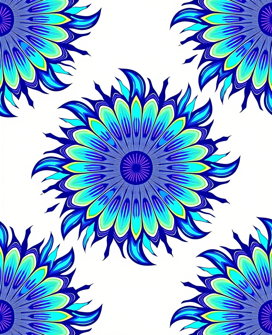 Mandala Blue Cyan Floral Pattern Rug
