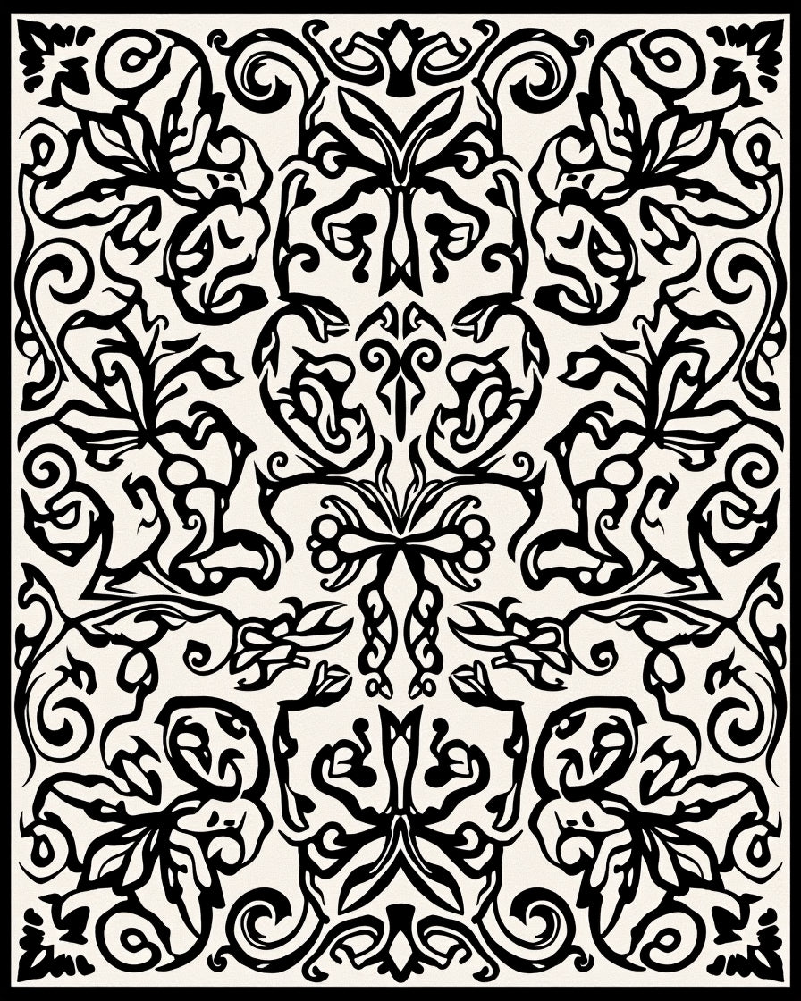 Intricate Black Cream Floral Pattern Rug