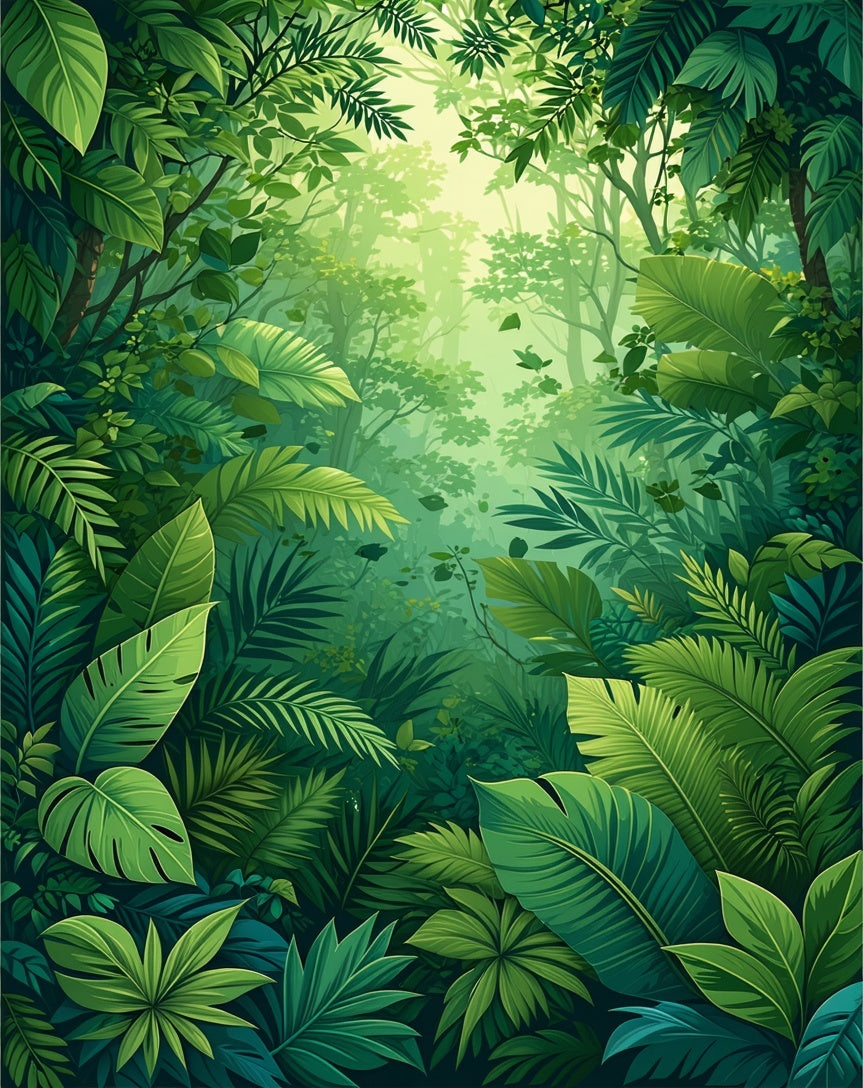 Lush Green Tropical Jungle Foliage Rug