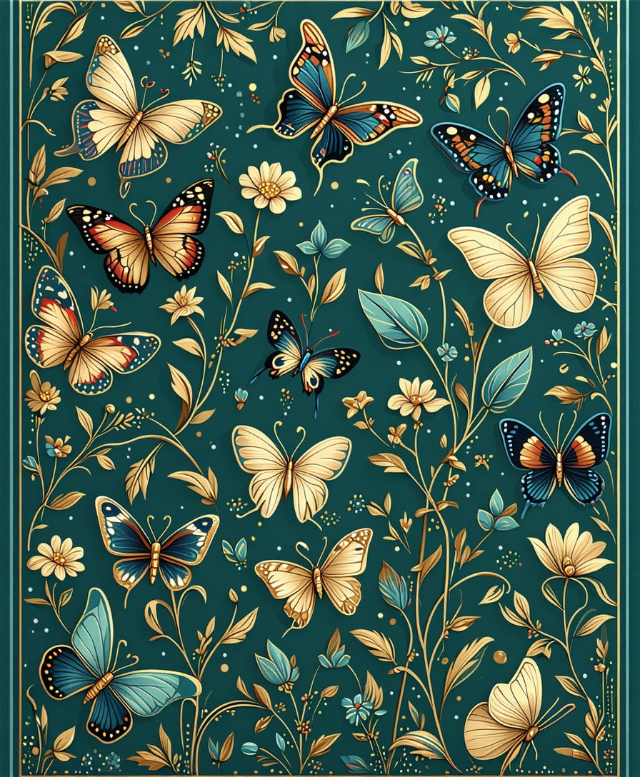 Emerald Garden Butterfly Pattern Rug