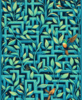 Abstract Teal Geometric Garden Birds Rug