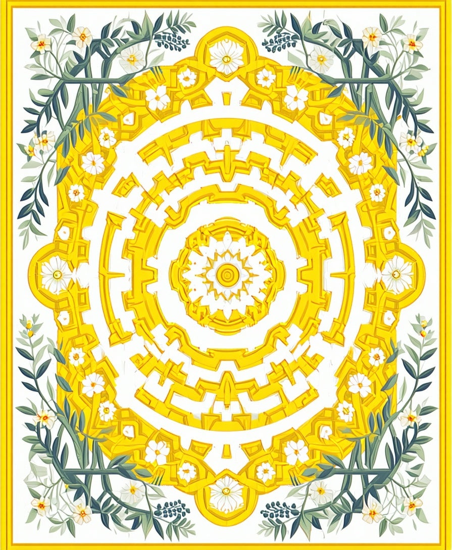 Golden Floral Maze Inspired Design Rug
