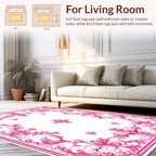Ornate Pink Floral Scroll Pattern Rug