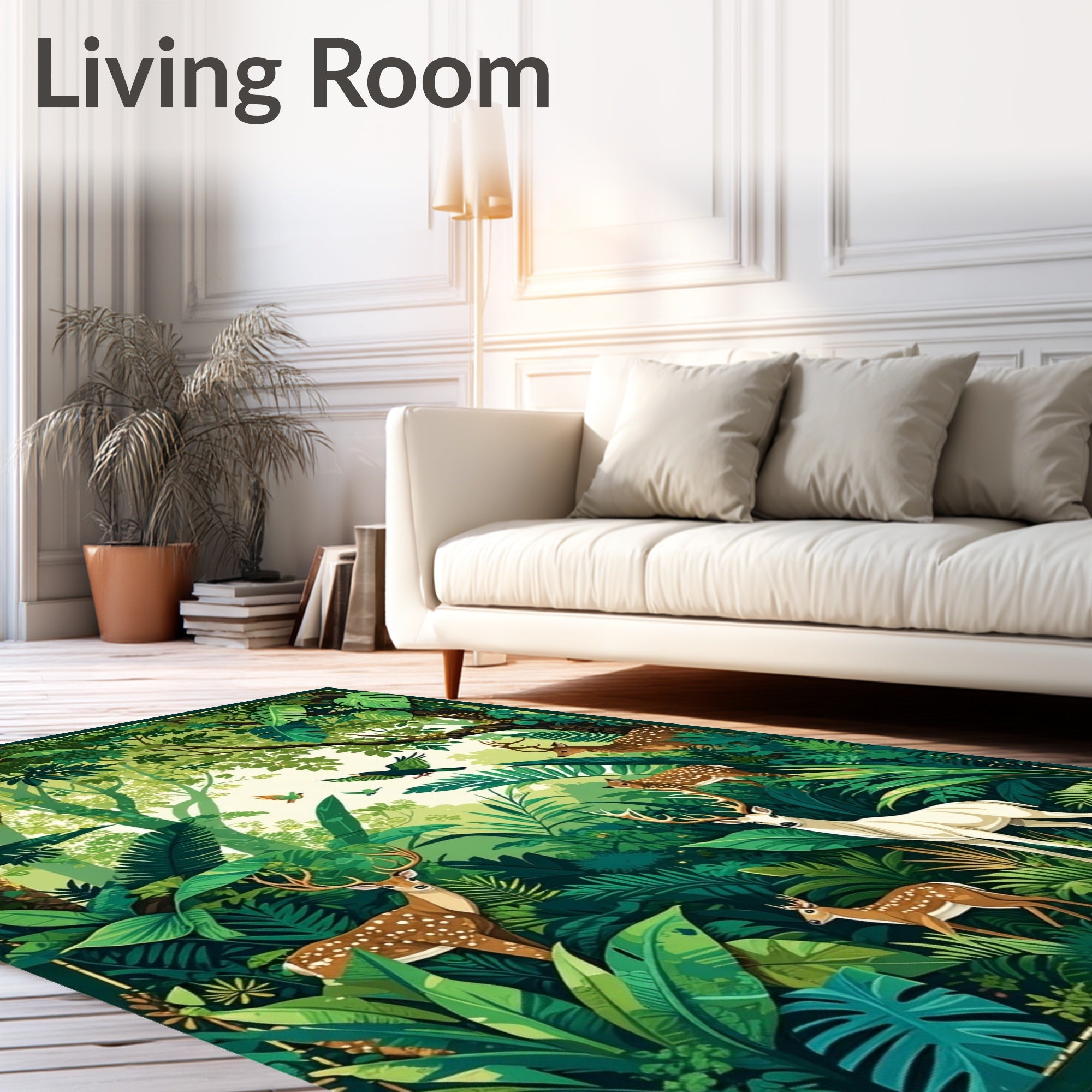 Lush Jungle Woodland Deer Birds Rug