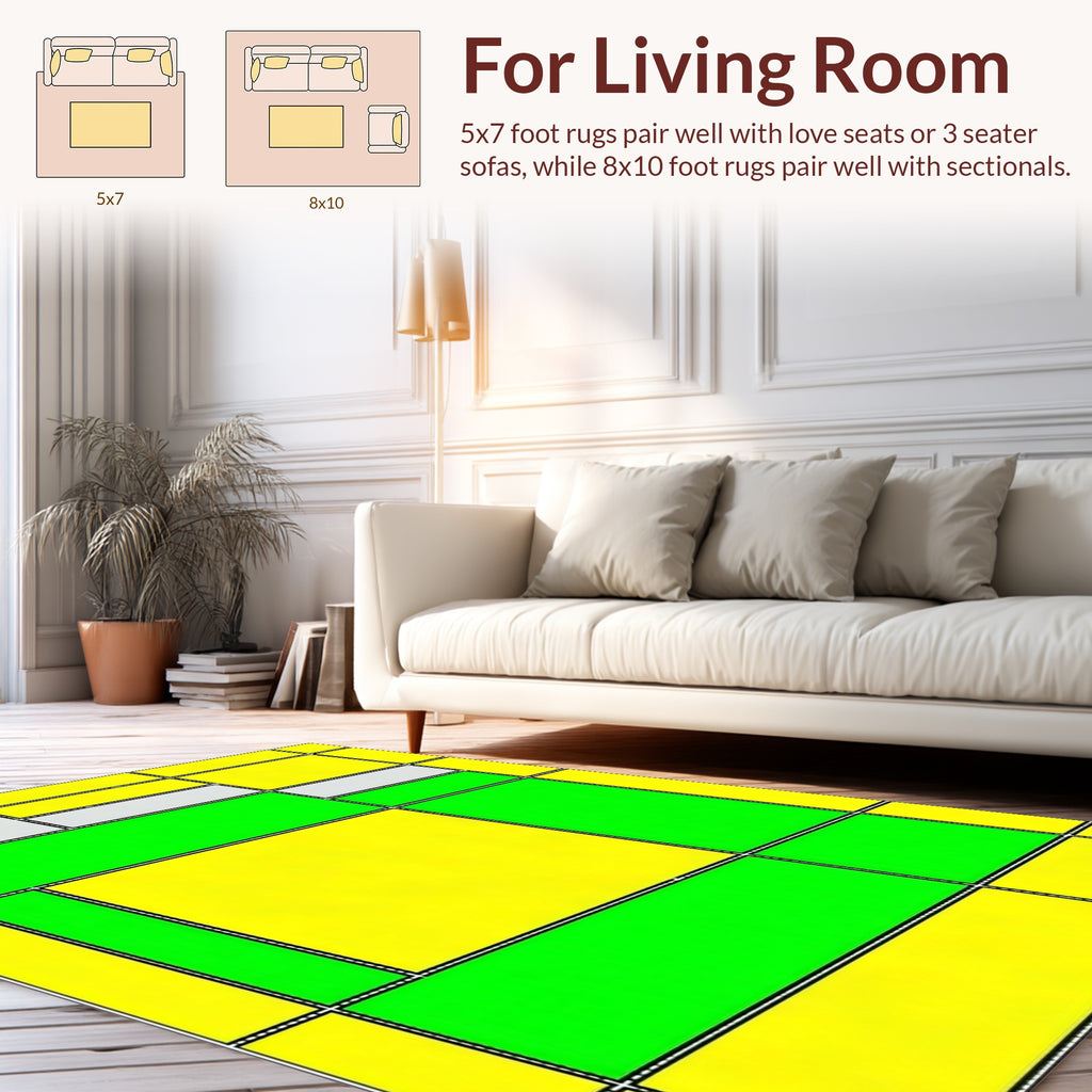Bright Yellow Green Abstract Block Design Rug