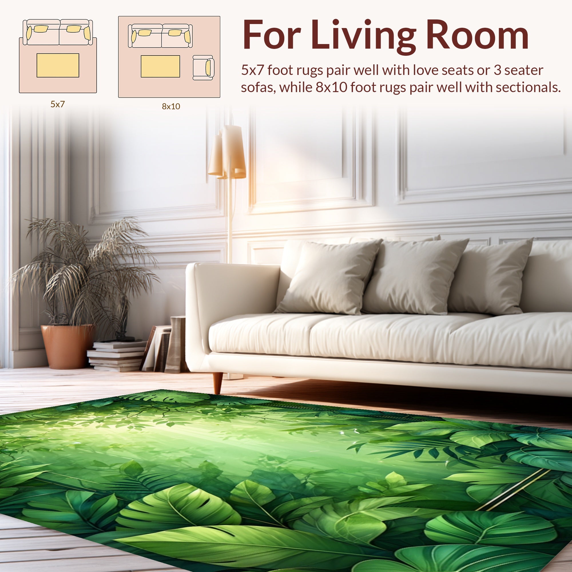 Lush Tropical Jungle Leaf Pattern Rug