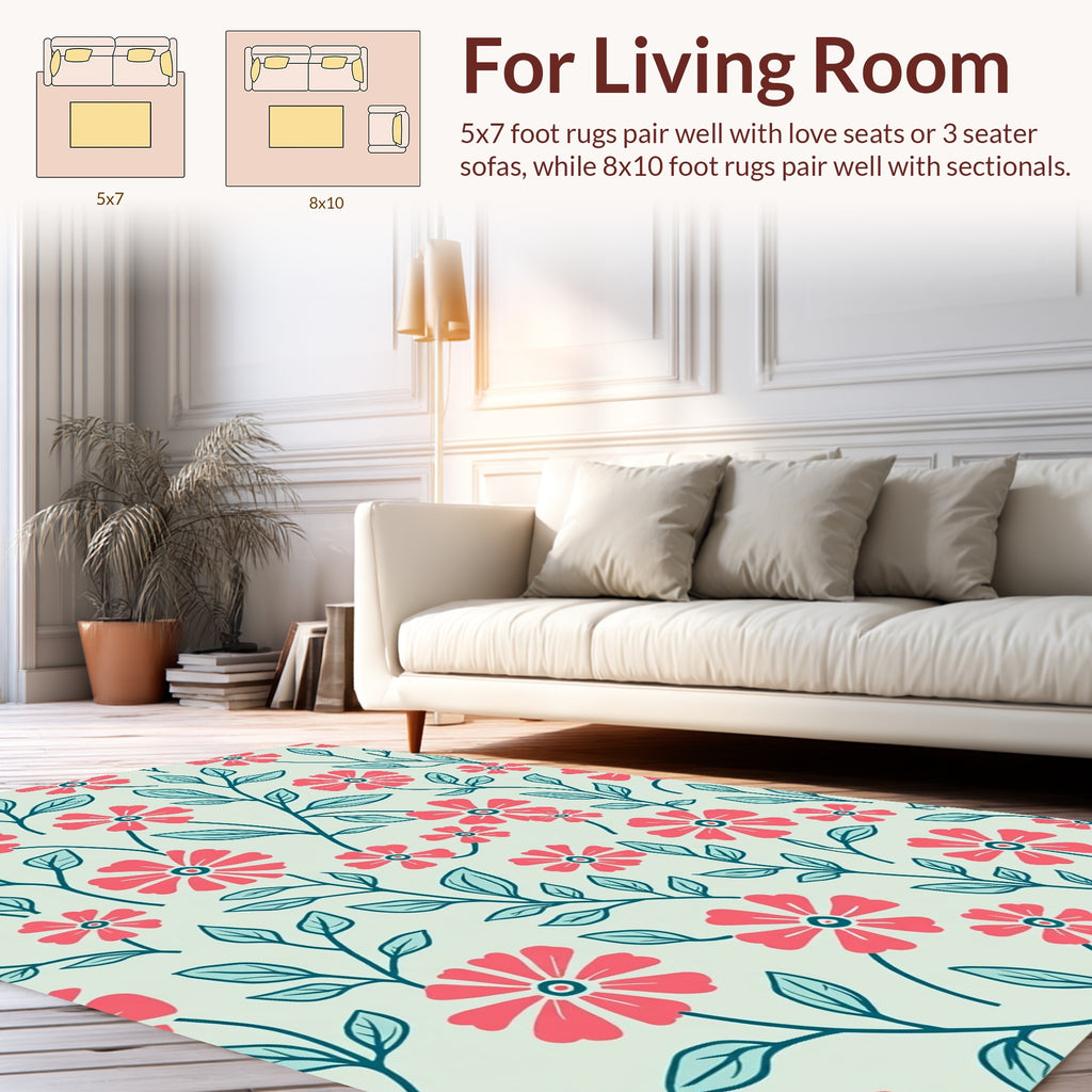 Coral Floral Vine Pattern Rug