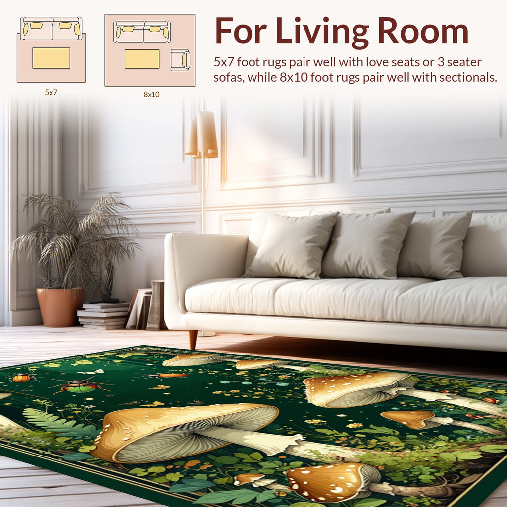 Enchanted Forest Beetle Mushroom Design Rug