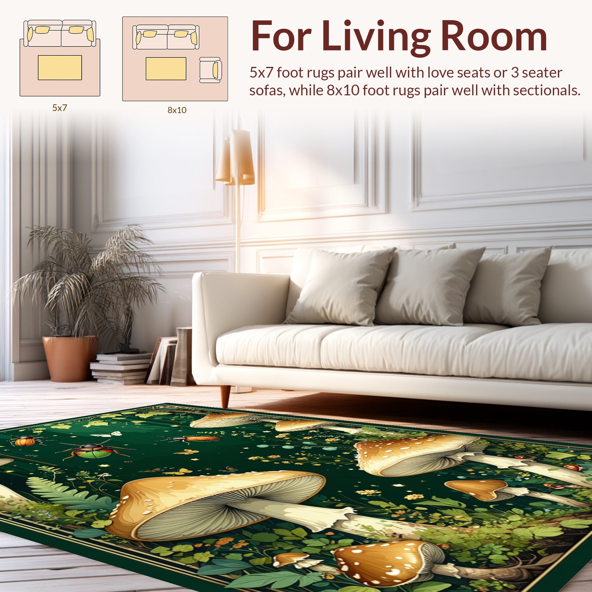 Enchanted Forest Beetle Mushroom Design Rug