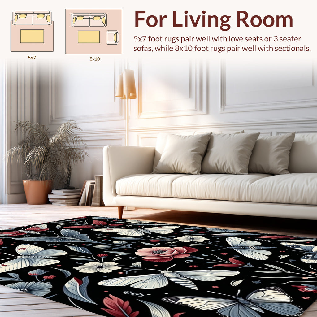 Whimsical Butterfly Floral Pattern Design Rug
