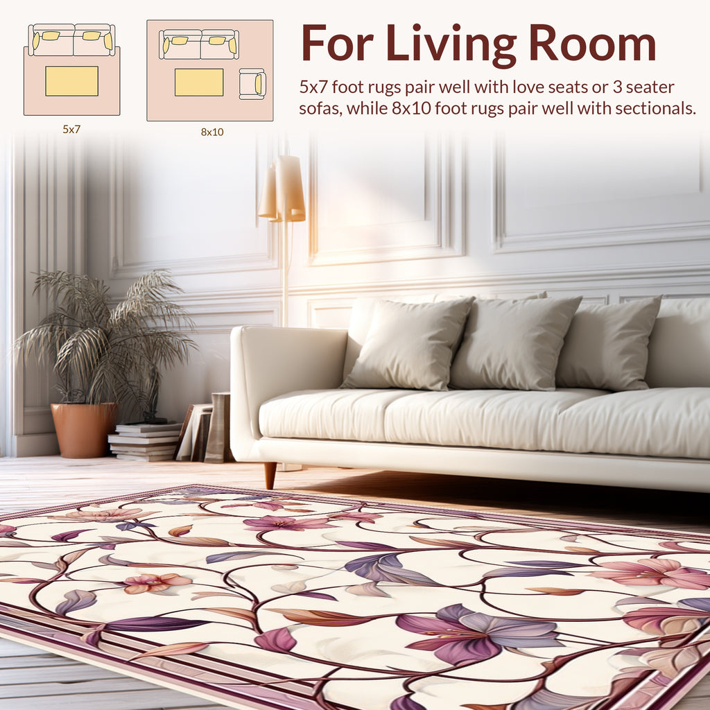 Vibrant Floral Vine Scrollwork Pattern Rug