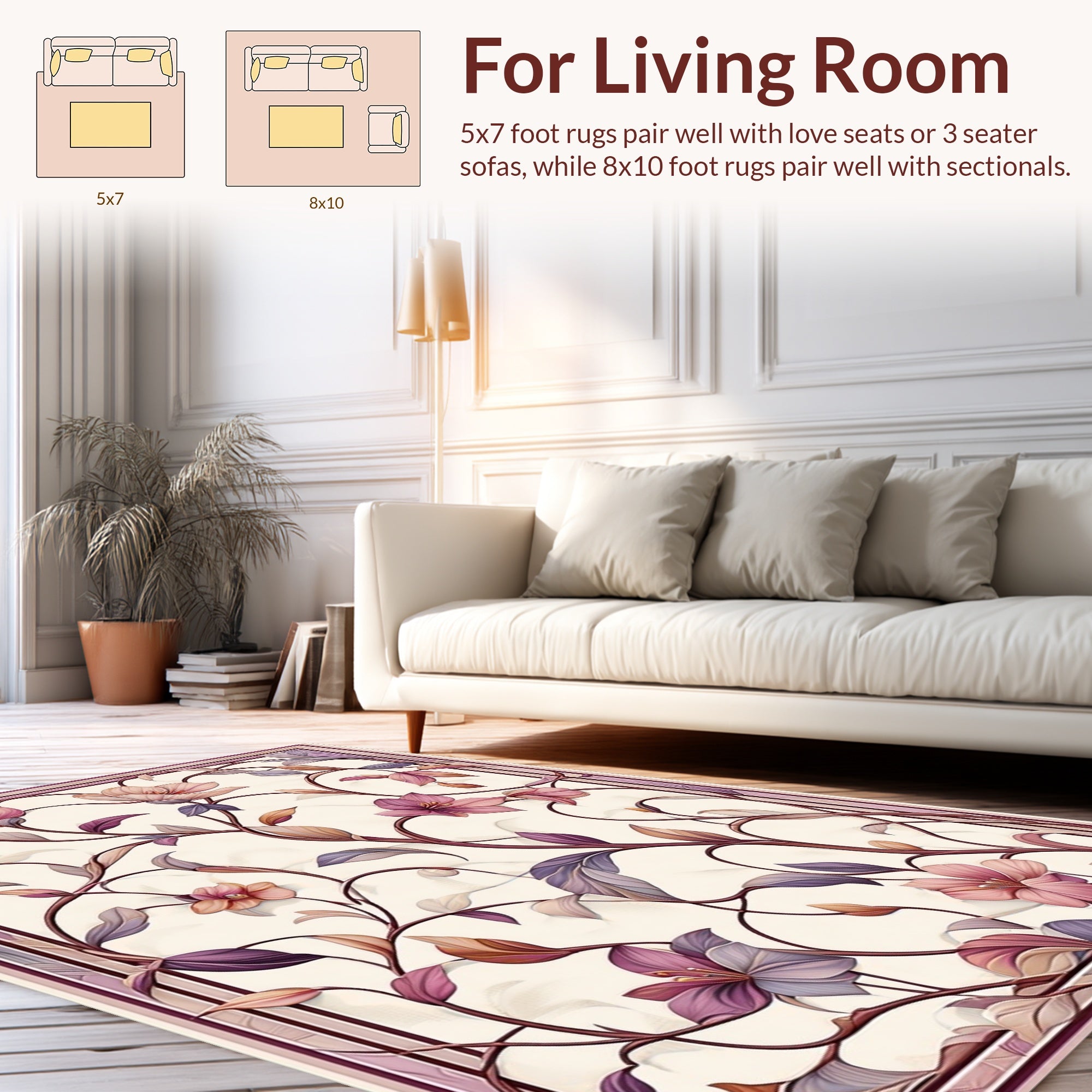 Vibrant Floral Vine Scrollwork Pattern Rug