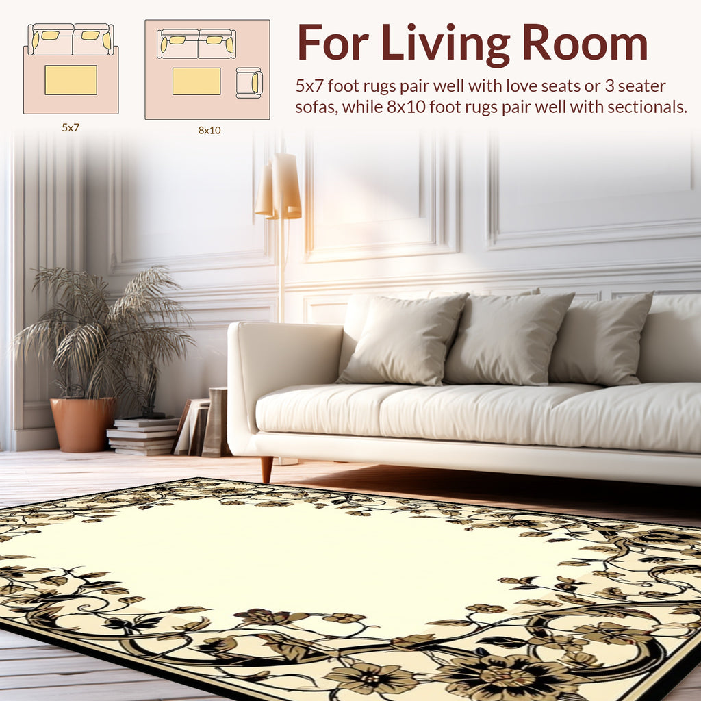 Vintage Floral Vine Border Design Rug